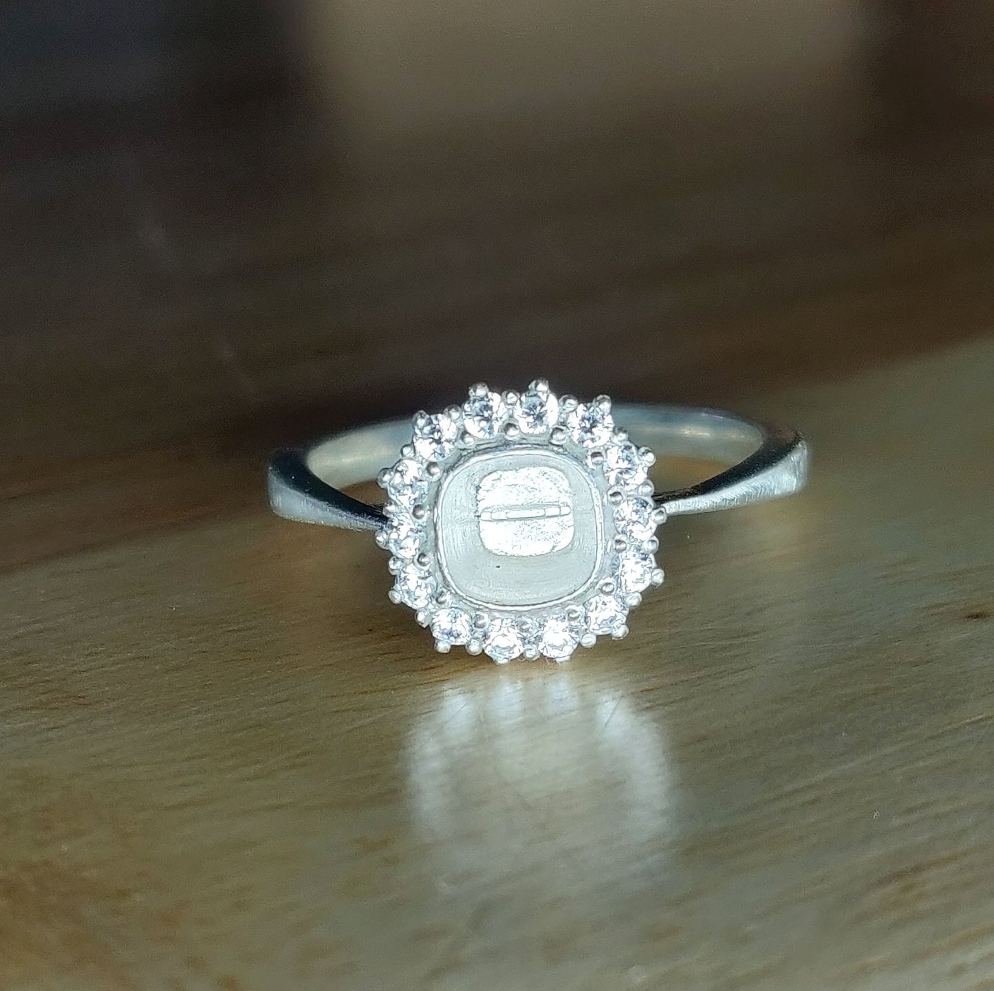 Semi Mount Cushion Halo Ring with Cubic Zirconia Pave Setting in Silver