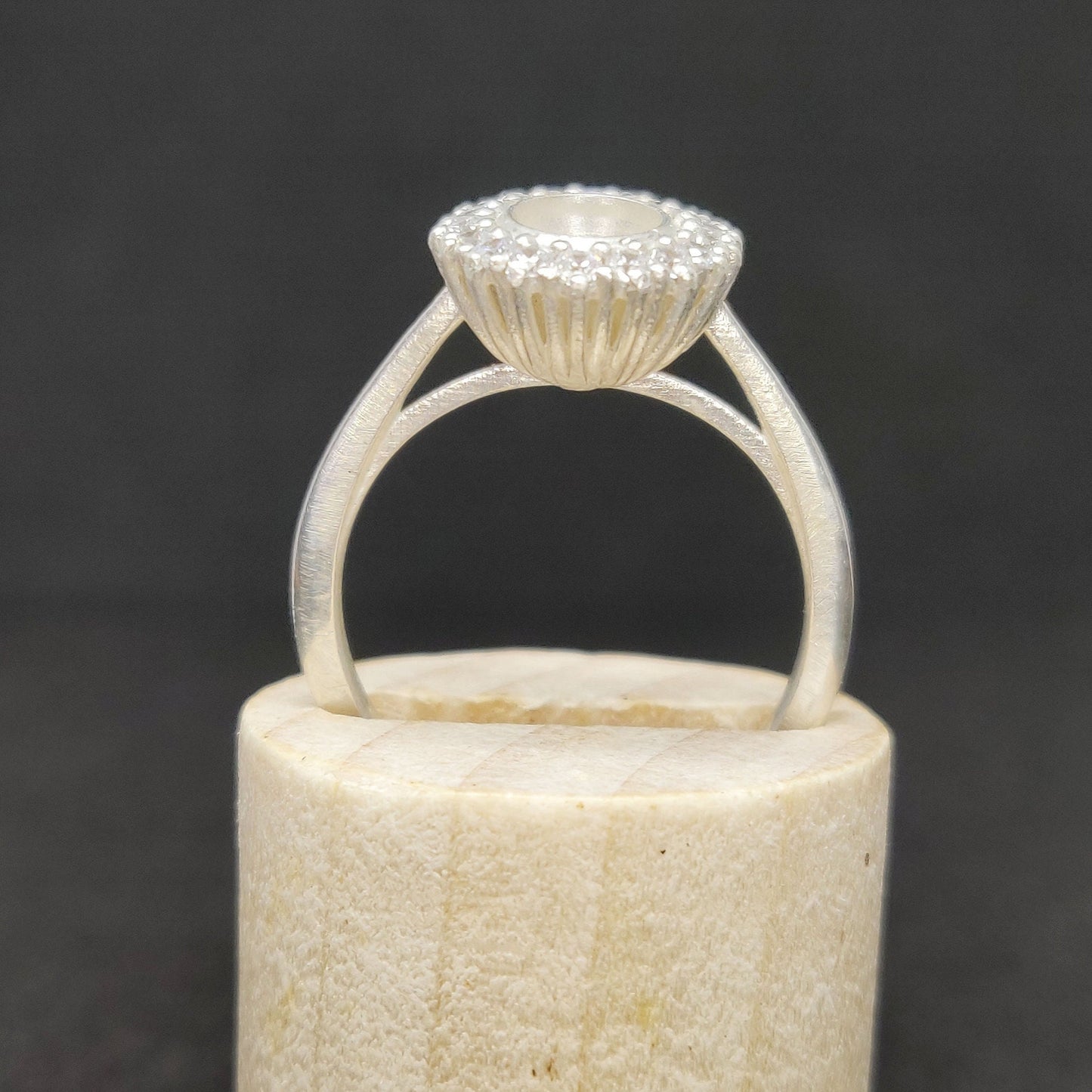 Elegant Oval Halo Ring in Sterling or Argentium Silver with Cubic Zirconia Pave Setting