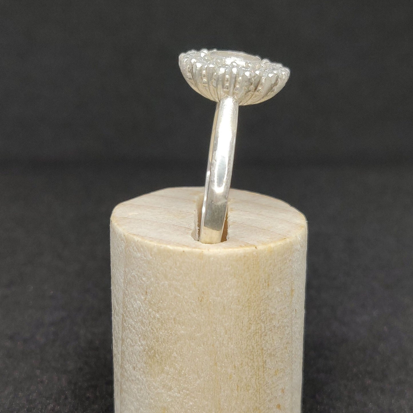 Argentium or Sterling Silver Semi Mount Halo Ring with Cubic Zirconia Pave Setting