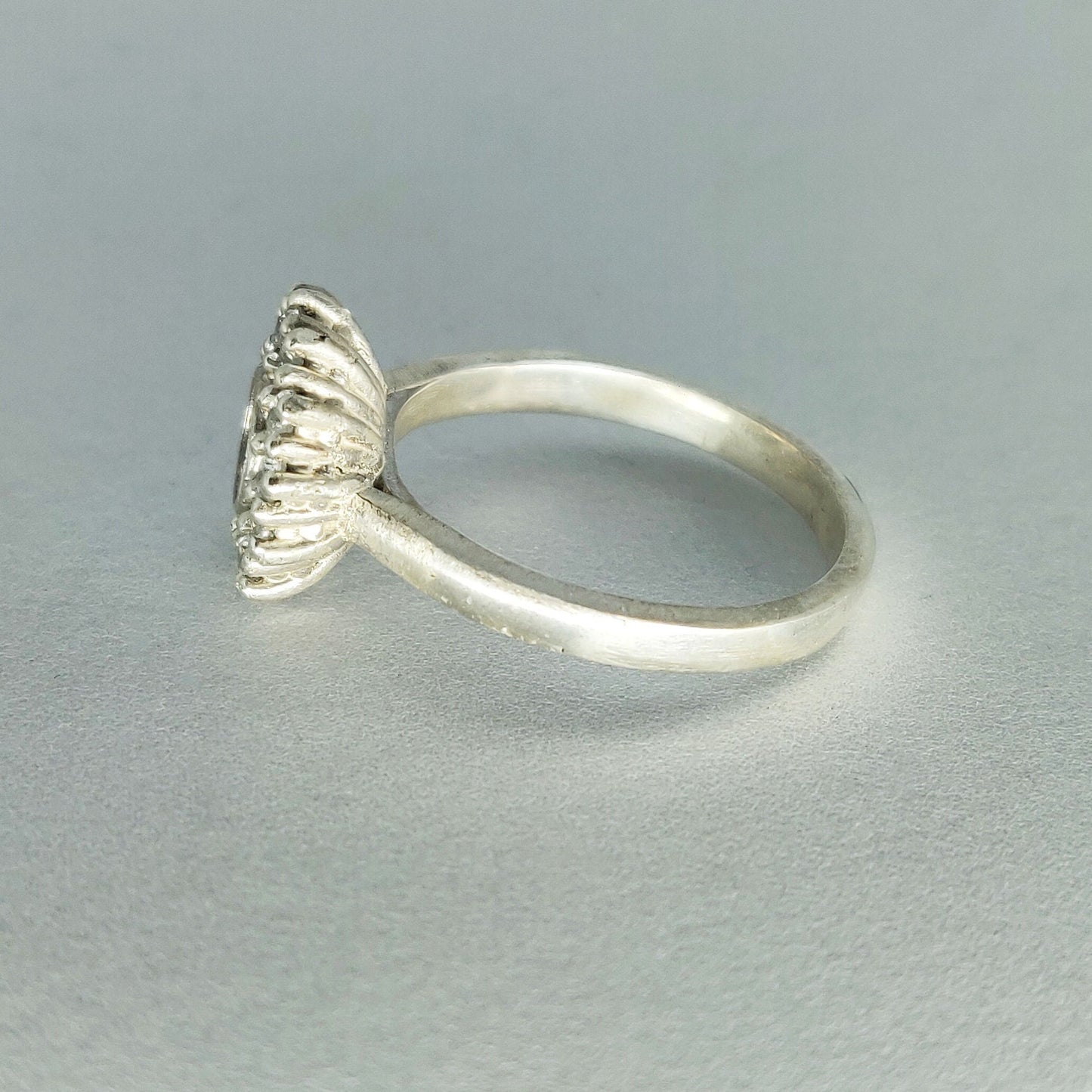 Argentium or Sterling Silver Semi Mount Halo Ring with Cubic Zirconia Pave Setting