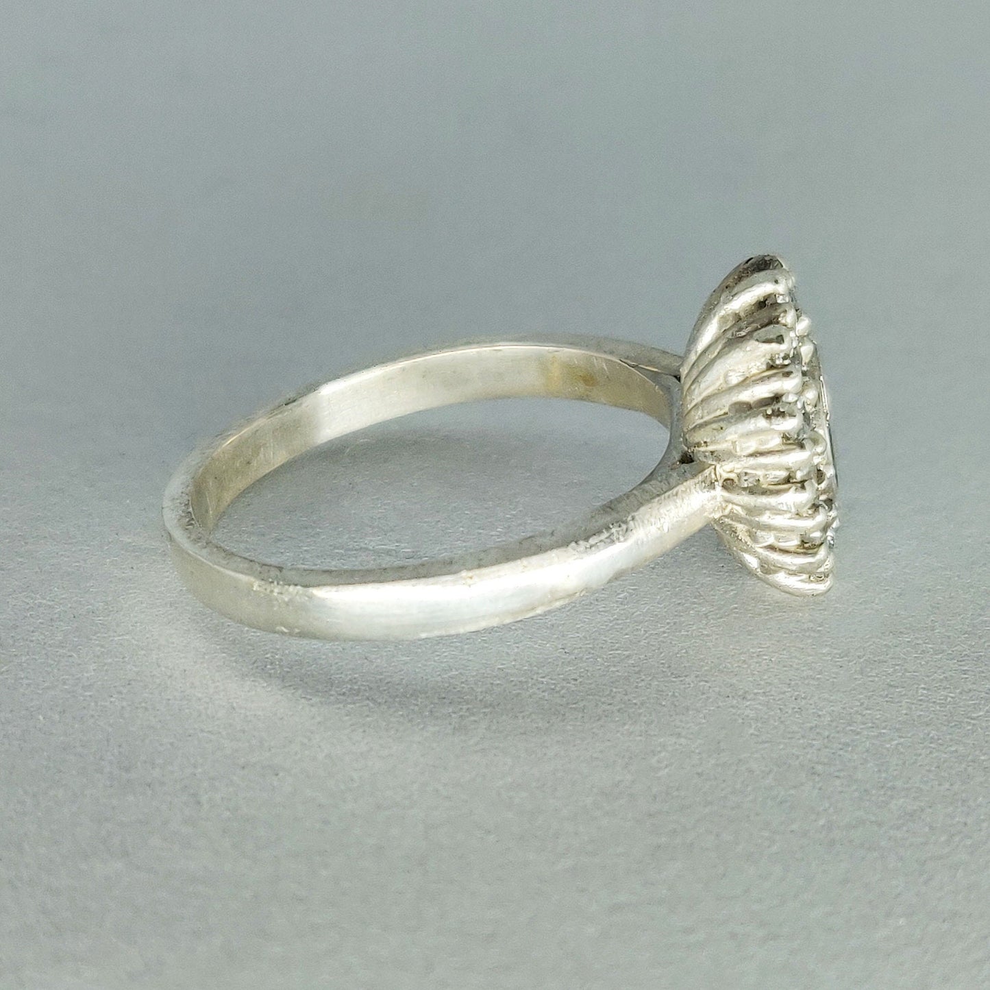 Argentium or Sterling Silver Semi Mount Halo Ring with Cubic Zirconia Pave Setting