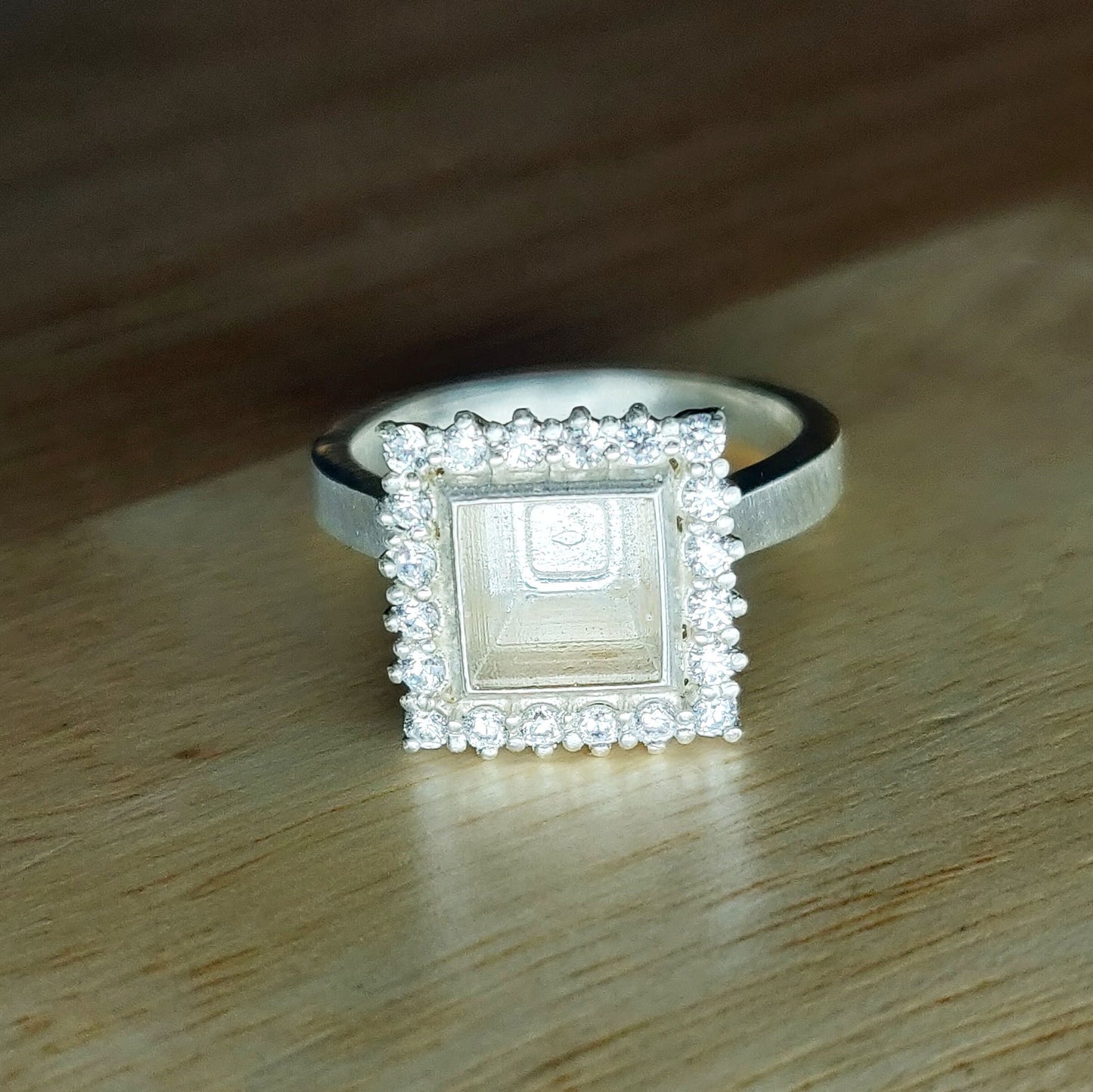 Elegant Silver Princess Cut Halo Ring with Cubic Zirconia Pave Setting