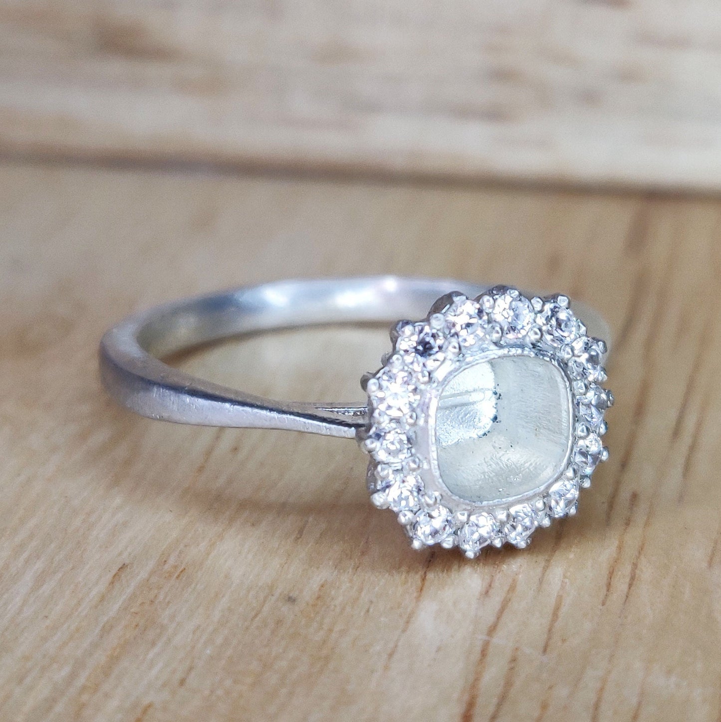 Semi Mount Cushion Halo Ring with Cubic Zirconia Pave Setting in Silver