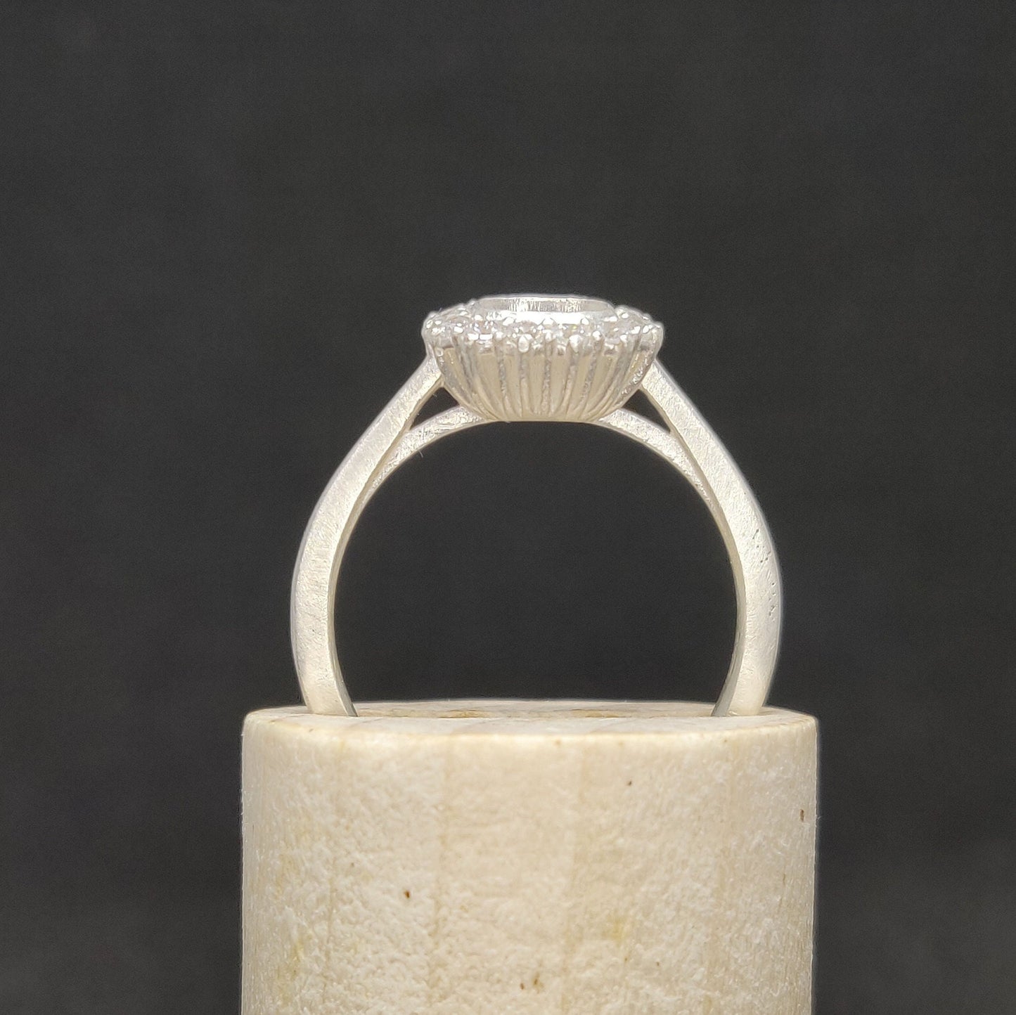 Semi Mount Cushion Halo Ring with Cubic Zirconia Pave Setting in Silver