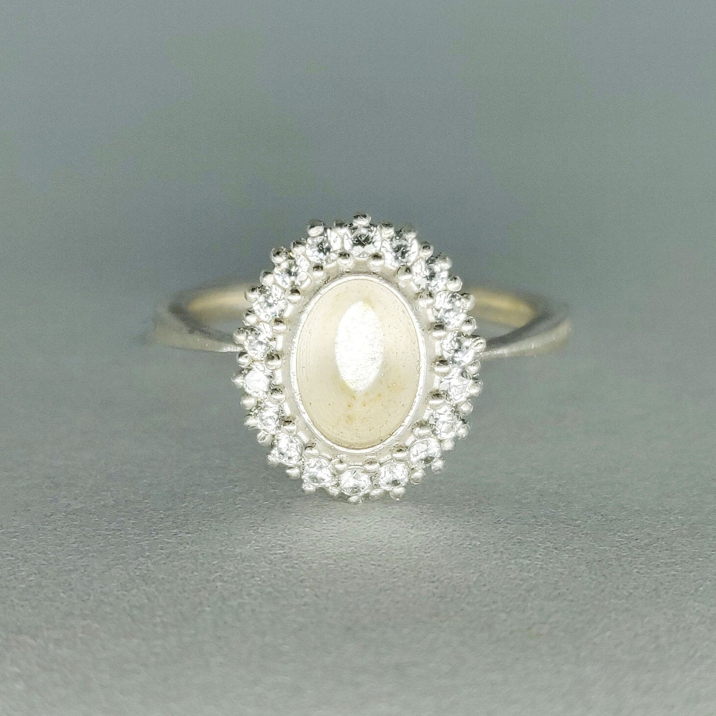 Elegant Oval Halo Ring in Sterling or Argentium Silver with Cubic Zirconia Pave Setting