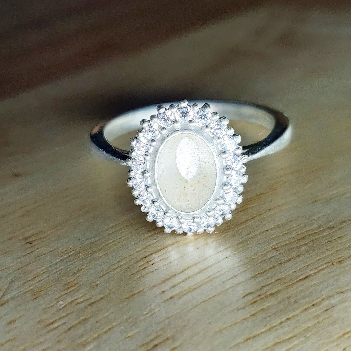 Elegant Oval Halo Ring in Sterling or Argentium Silver with Cubic Zirconia Pave Setting