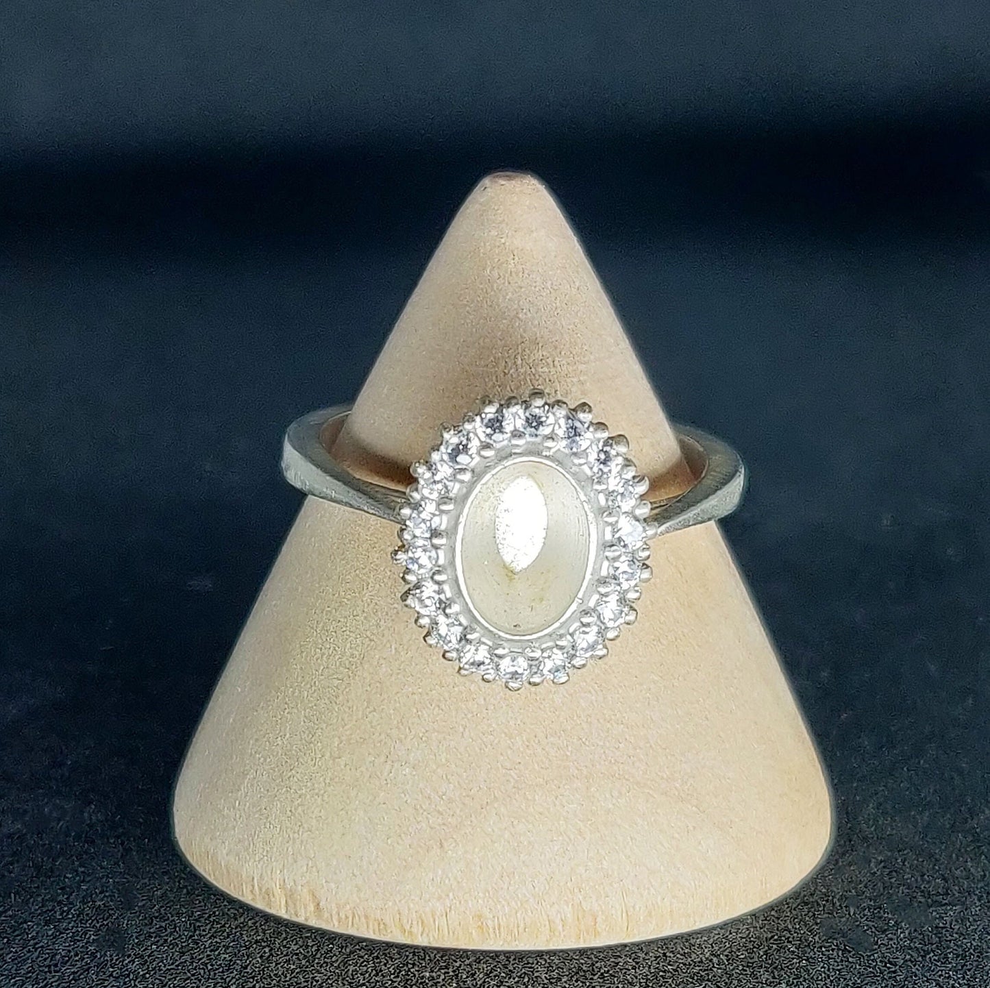 Elegant Oval Halo Ring in Sterling or Argentium Silver with Cubic Zirconia Pave Setting