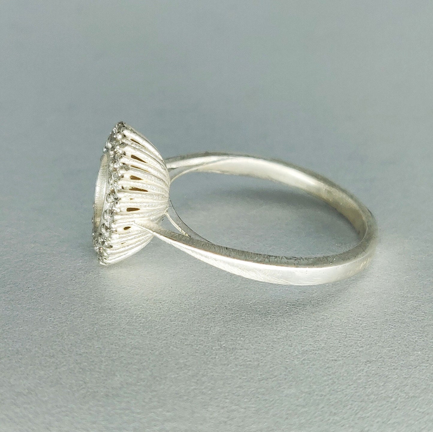 Elegant Oval Halo Ring in Sterling or Argentium Silver with Cubic Zirconia Pave Setting