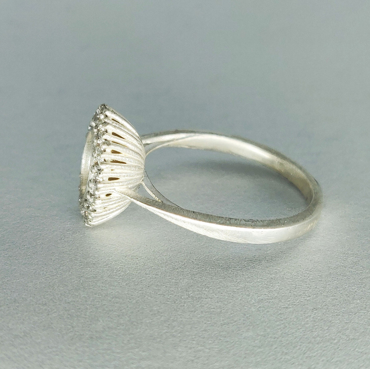 Elegant Oval Halo Ring in Sterling or Argentium Silver with Cubic Zirconia Pave Setting