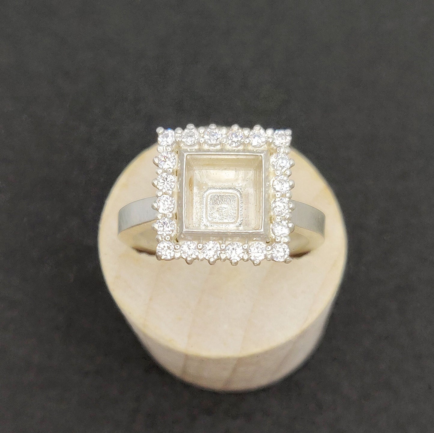 Elegant Silver Princess Cut Halo Ring with Cubic Zirconia Pave Setting