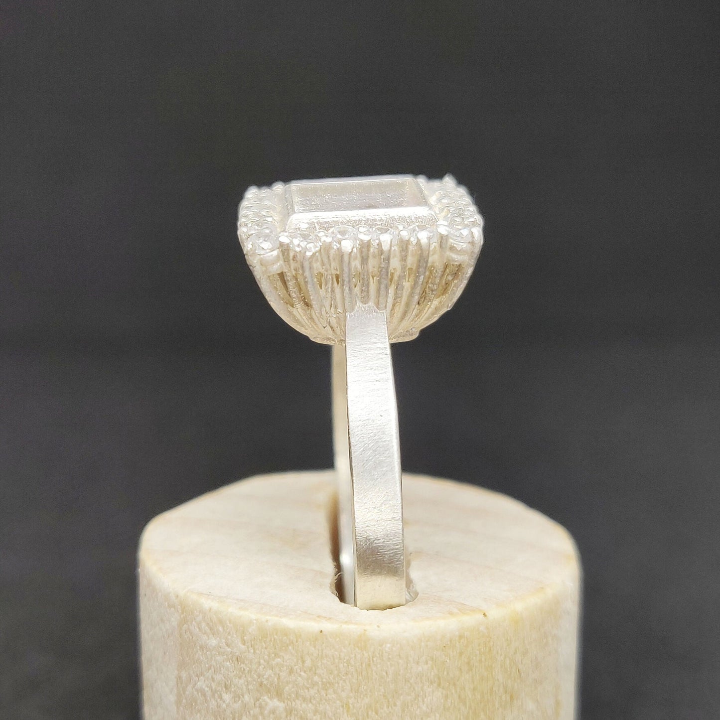Elegant Silver Princess Cut Halo Ring with Cubic Zirconia Pave Setting