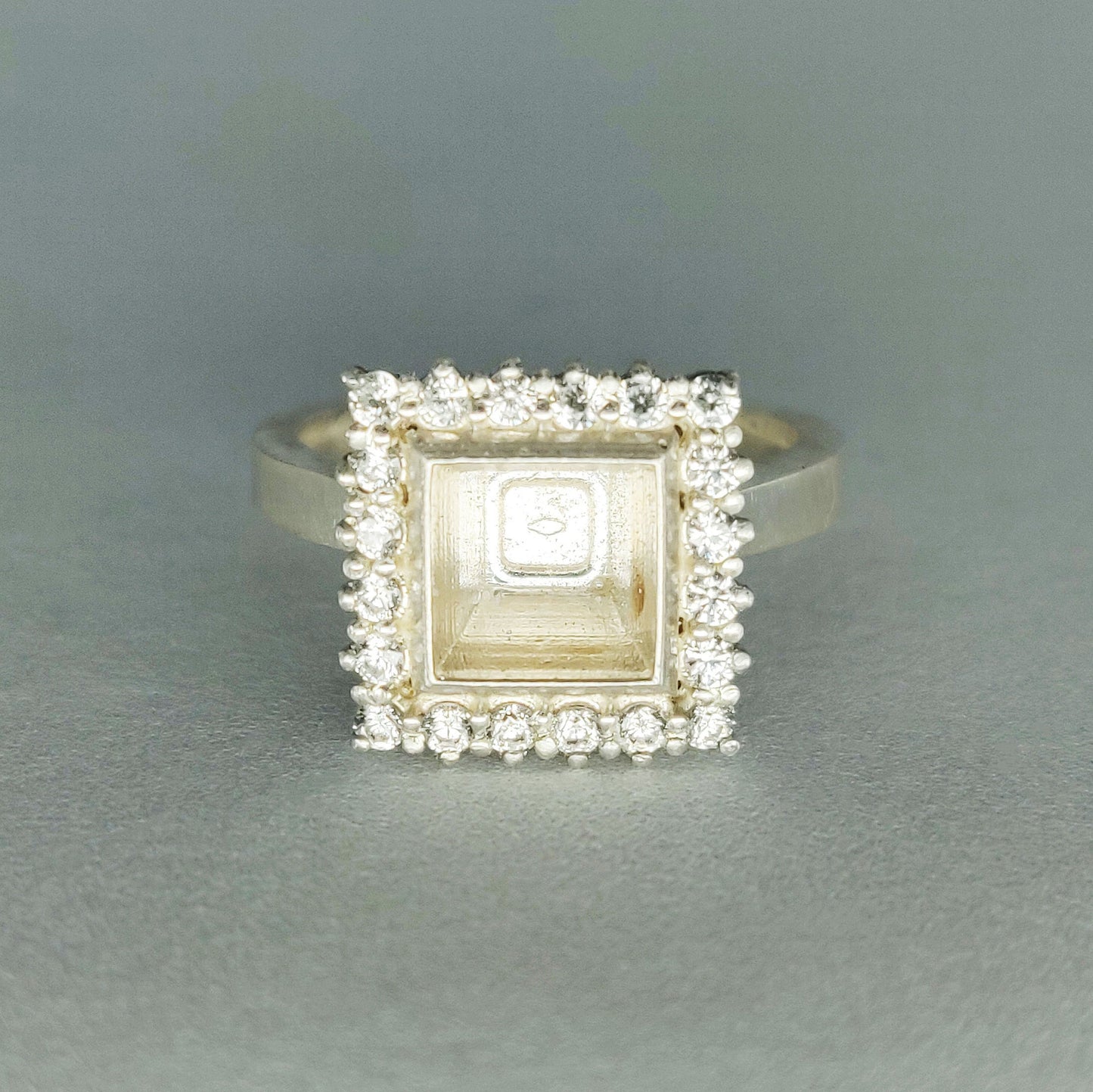 Elegant Silver Princess Cut Halo Ring with Cubic Zirconia Pave Setting