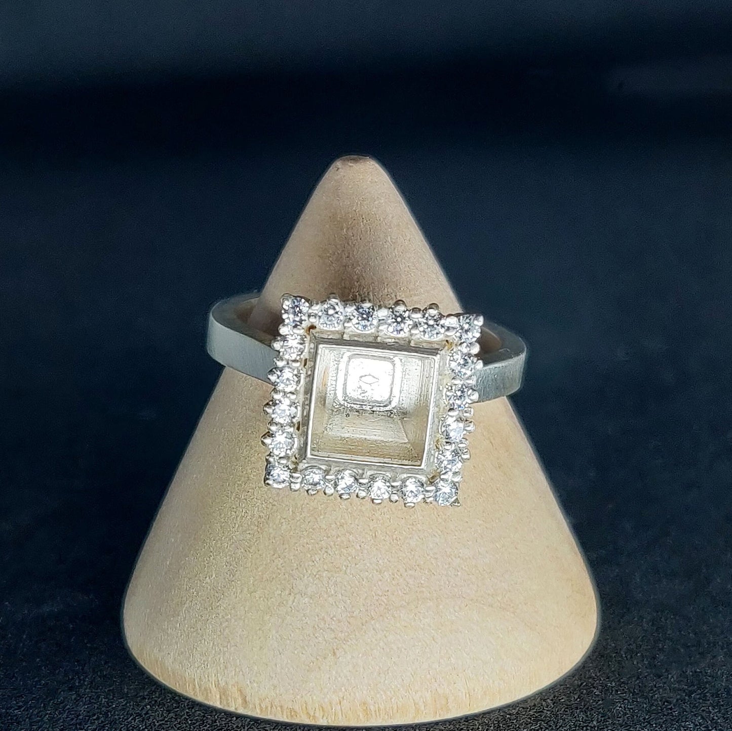 Elegant Silver Princess Cut Halo Ring with Cubic Zirconia Pave Setting