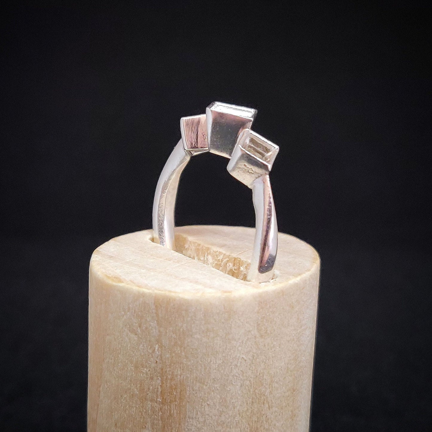 3 Stone Argentium Sterling Silver Princess Cut Bezel Ring Setting with Square Rubover Design