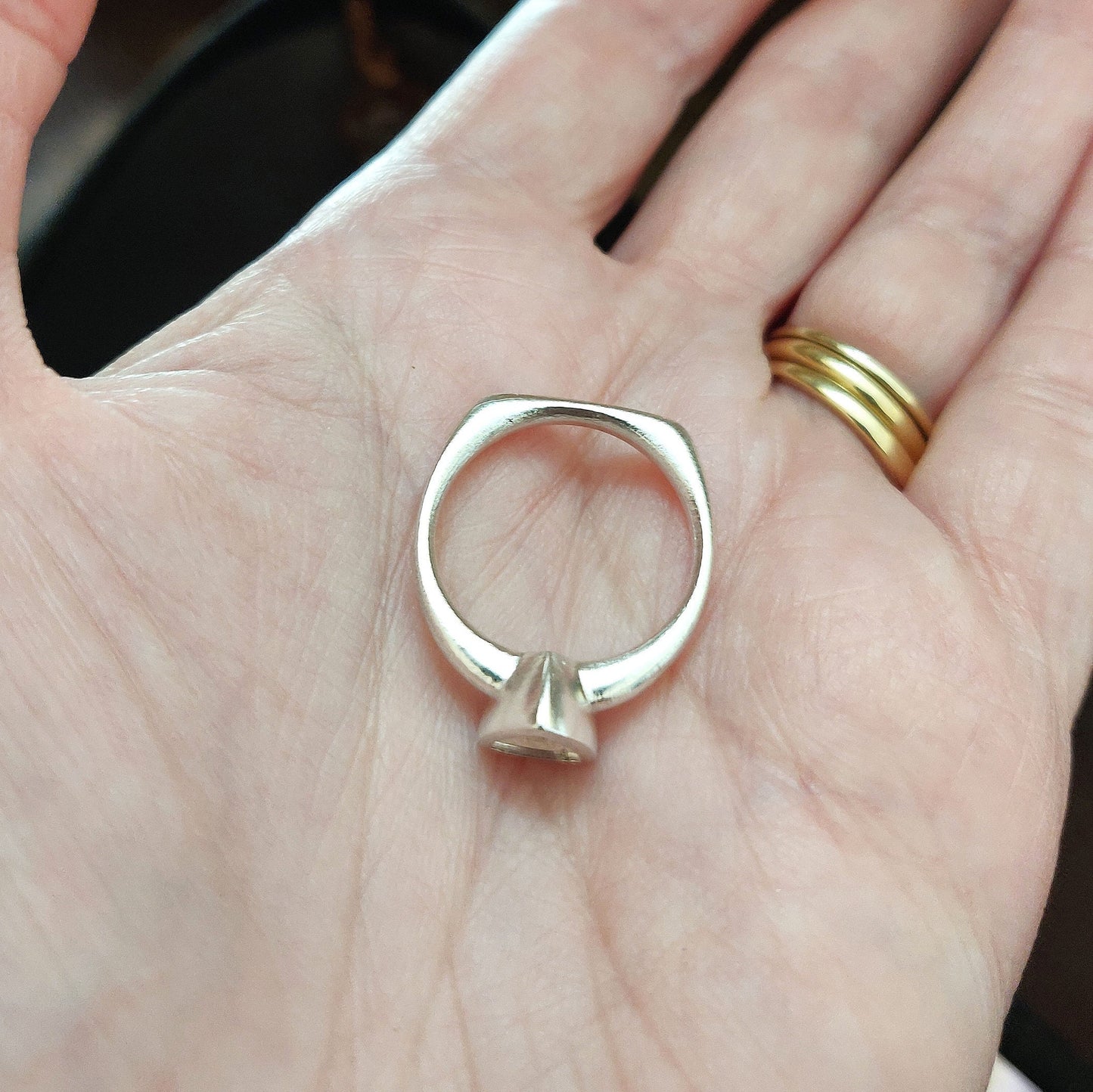 Silver Trillion Bezel Ring with Ohm Shank for Jewelry Making Supplies