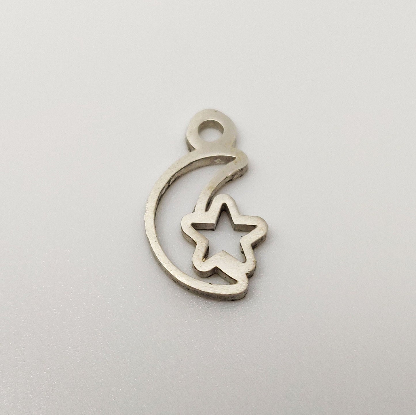Silver Moon and Star Dangle Charm for Bracelets and Anklets, Jewelry Making Charm