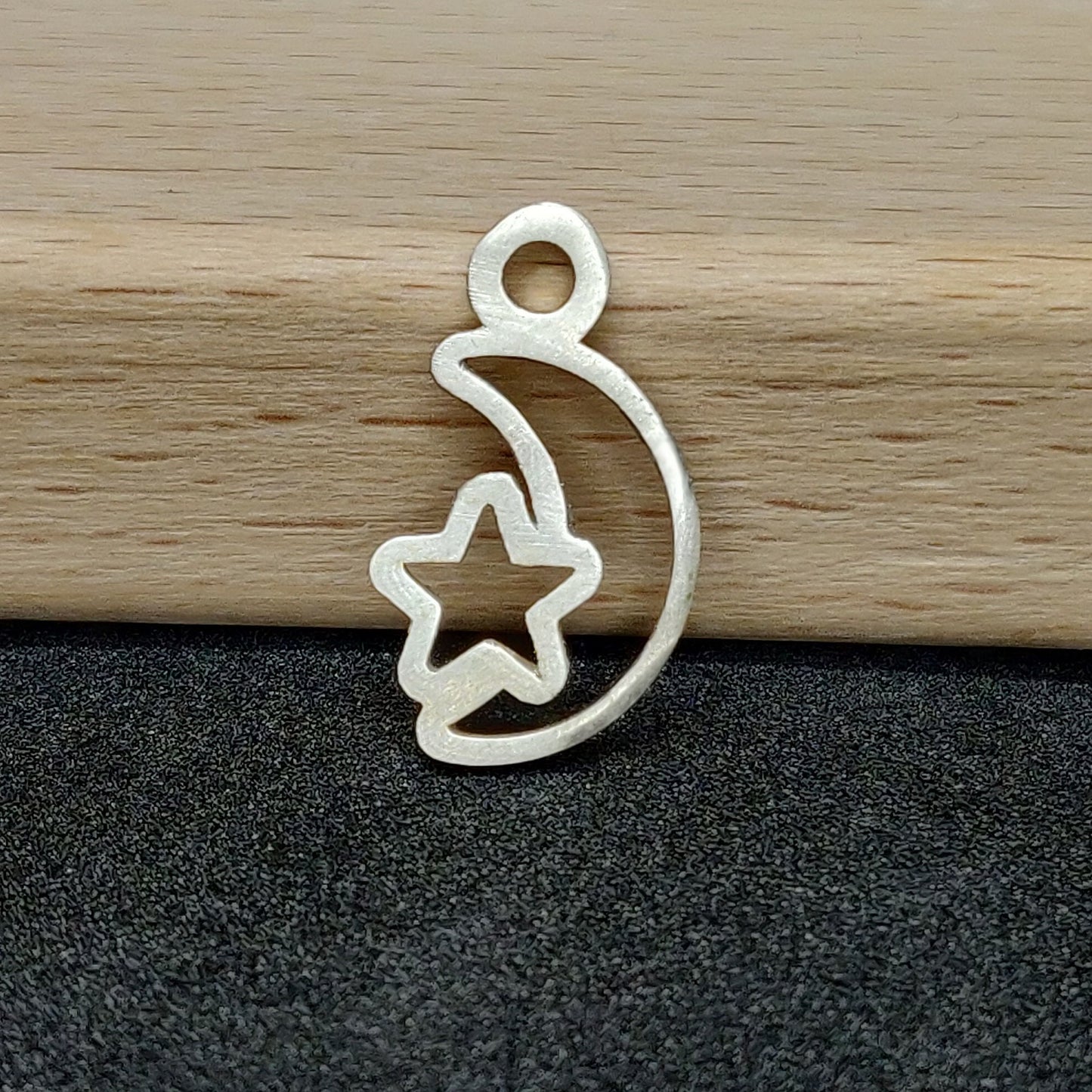 Silver Moon and Star Dangle Charm for Bracelets and Anklets, Jewelry Making Charm
