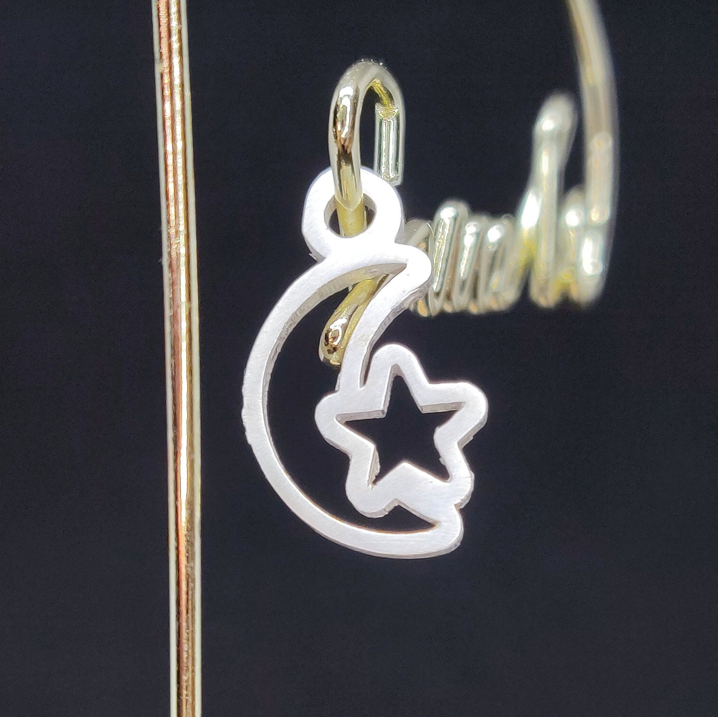 Silver Moon and Star Dangle Charm for Bracelets and Anklets, Jewelry Making Charm