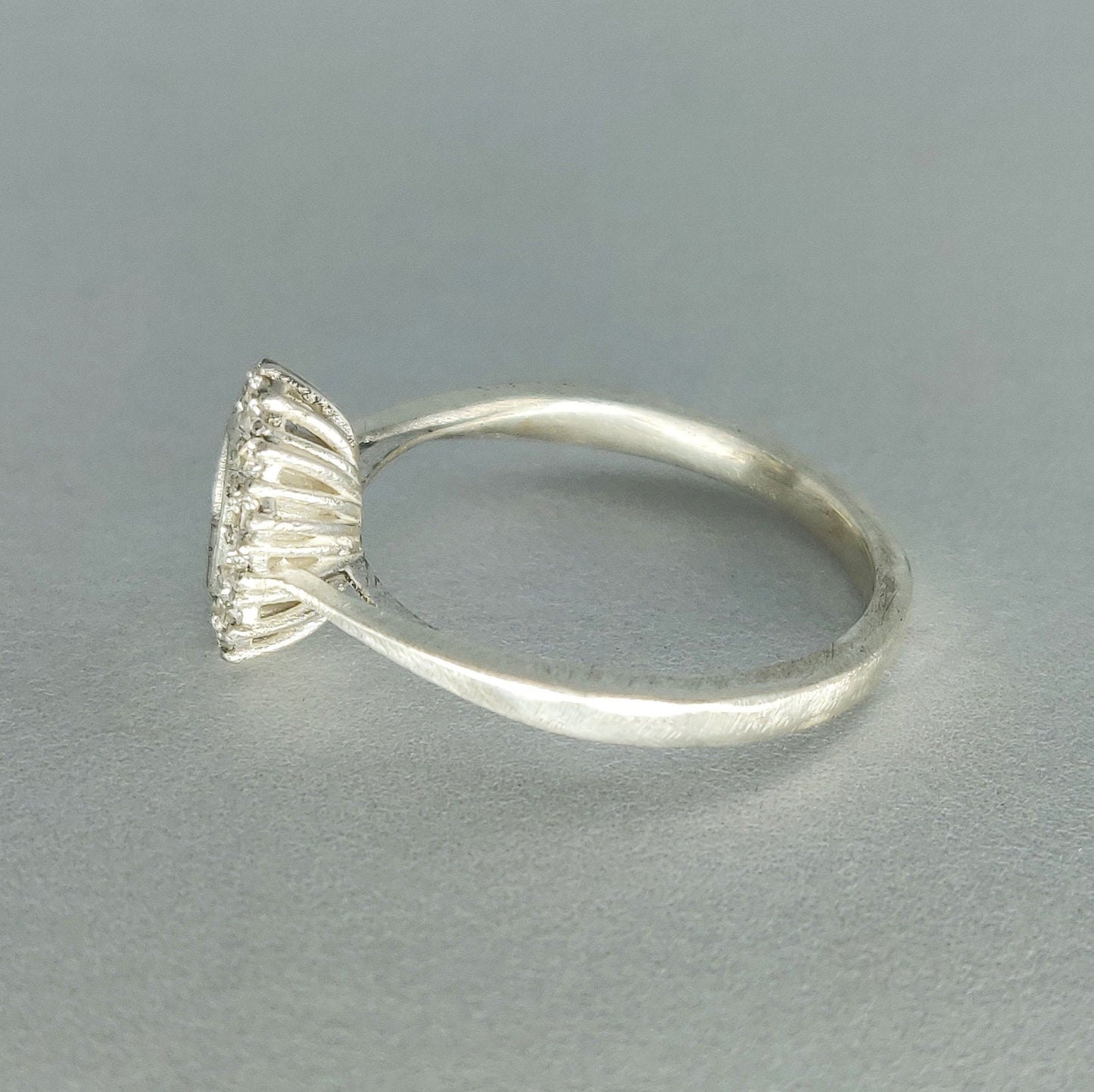 Semi Mount Cushion Halo Ring with Cubic Zirconia Pave Setting in Silver