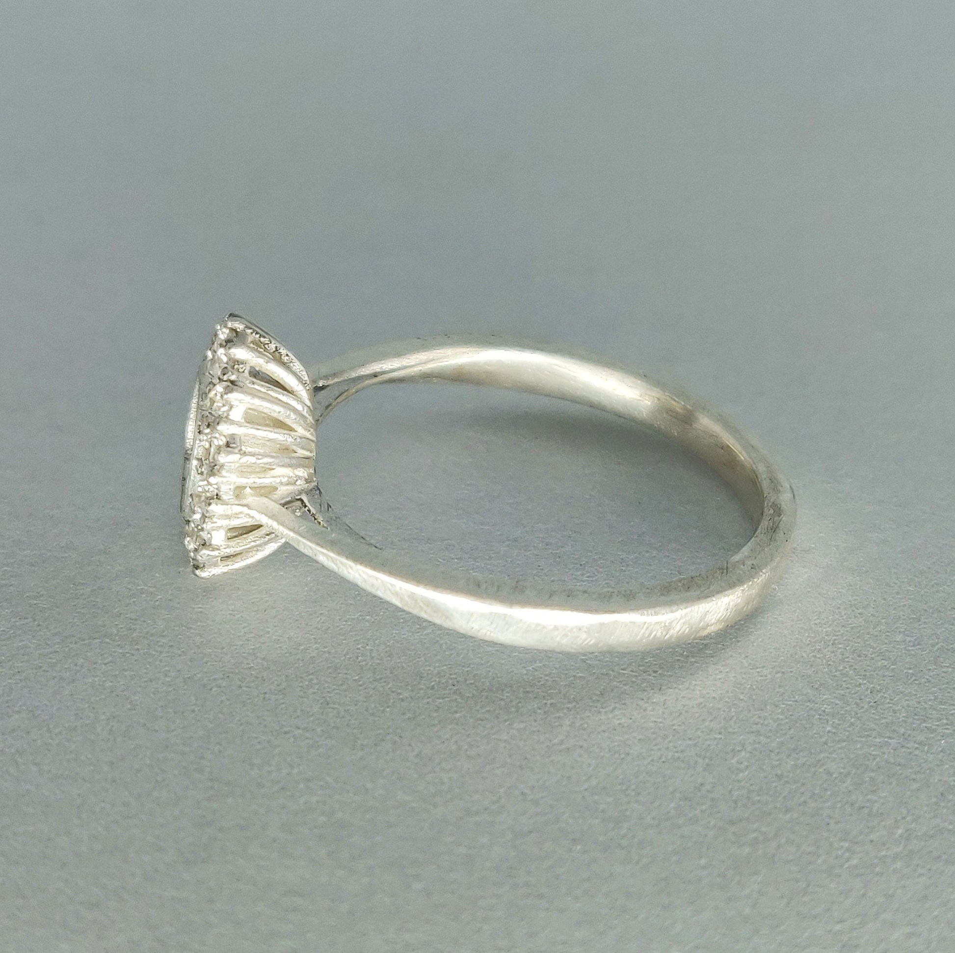 Semi Mount Cushion Halo Ring with Cubic Zirconia Pave Setting in Silver