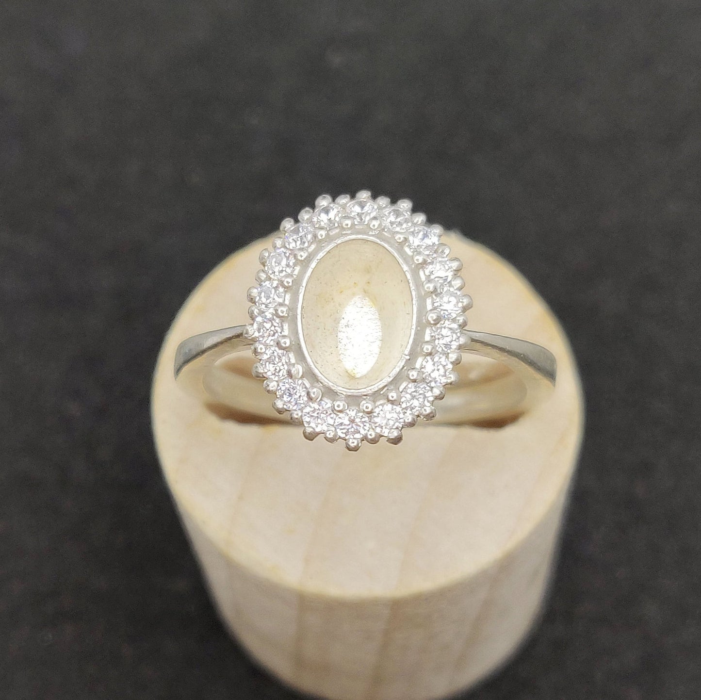 Semi Mount Oval Halo Ring with Cubic Zirconia Pavé Setting