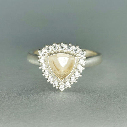 Elegant Trillion Cut Silver Halo Ring with Pave Cubic Zirconia Cluster
