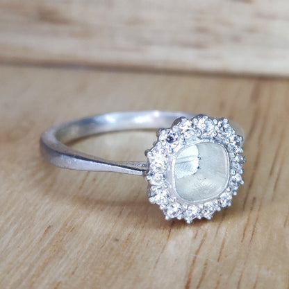 Semi Mount Cushion Halo Ring with Cubic Zirconia Pave Setting in Silver