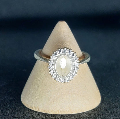 Elegant Oval Halo Ring in Sterling or Argentium Silver with Cubic Zirconia Pave Setting