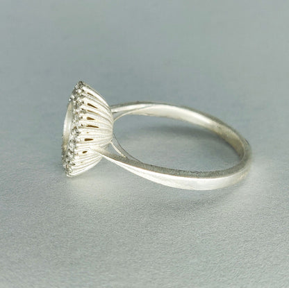 Elegant Oval Halo Ring in Sterling or Argentium Silver with Cubic Zirconia Pave Setting