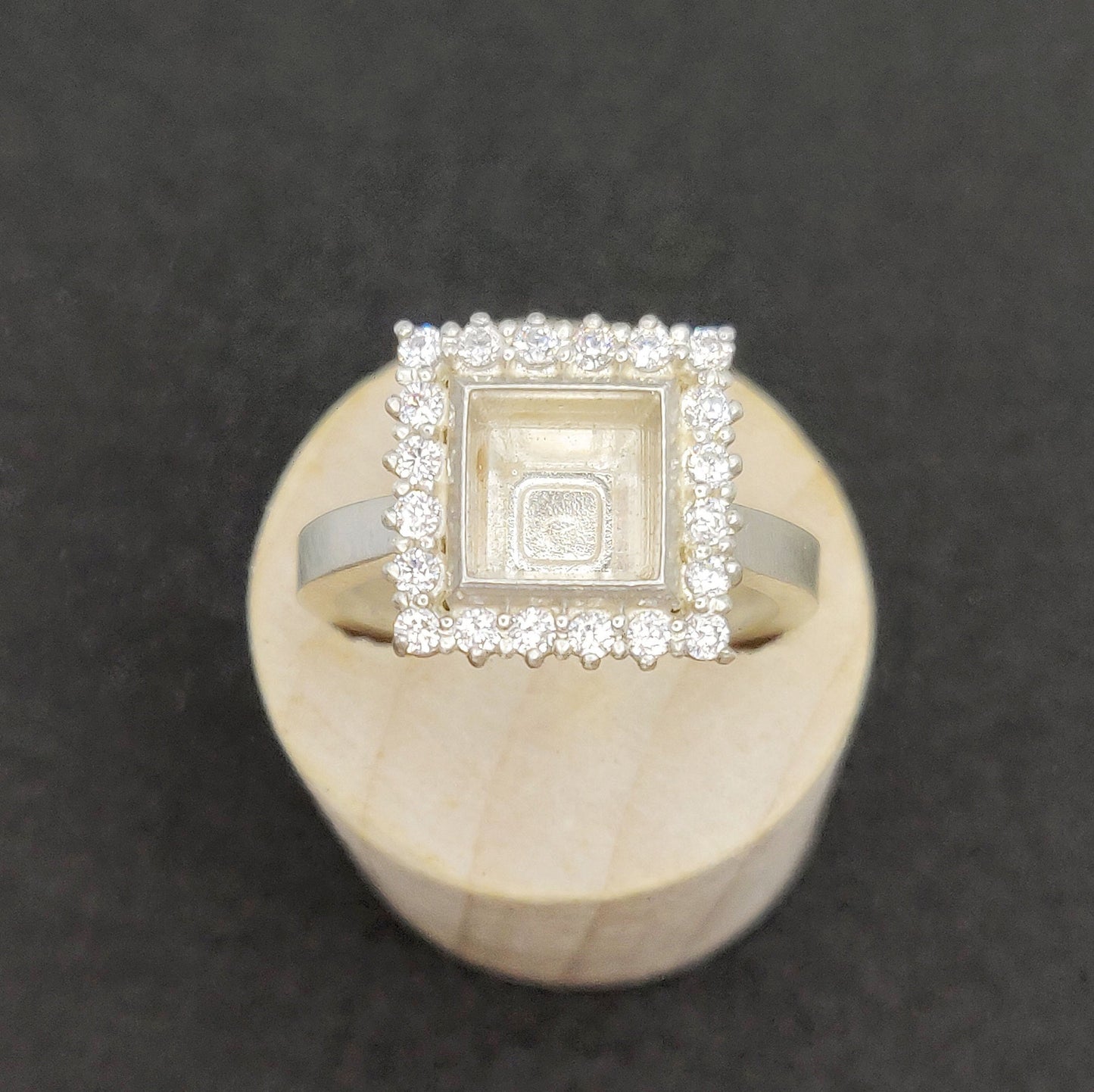 Elegant Silver Princess Cut Halo Ring with Cubic Zirconia Pave Setting