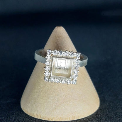 Elegant Silver Princess Cut Halo Ring with Cubic Zirconia Pave Setting