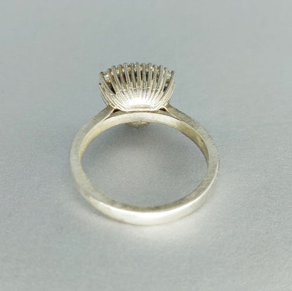 Elegant Trillion Cut Silver Halo Ring with Pave Cubic Zirconia Cluster