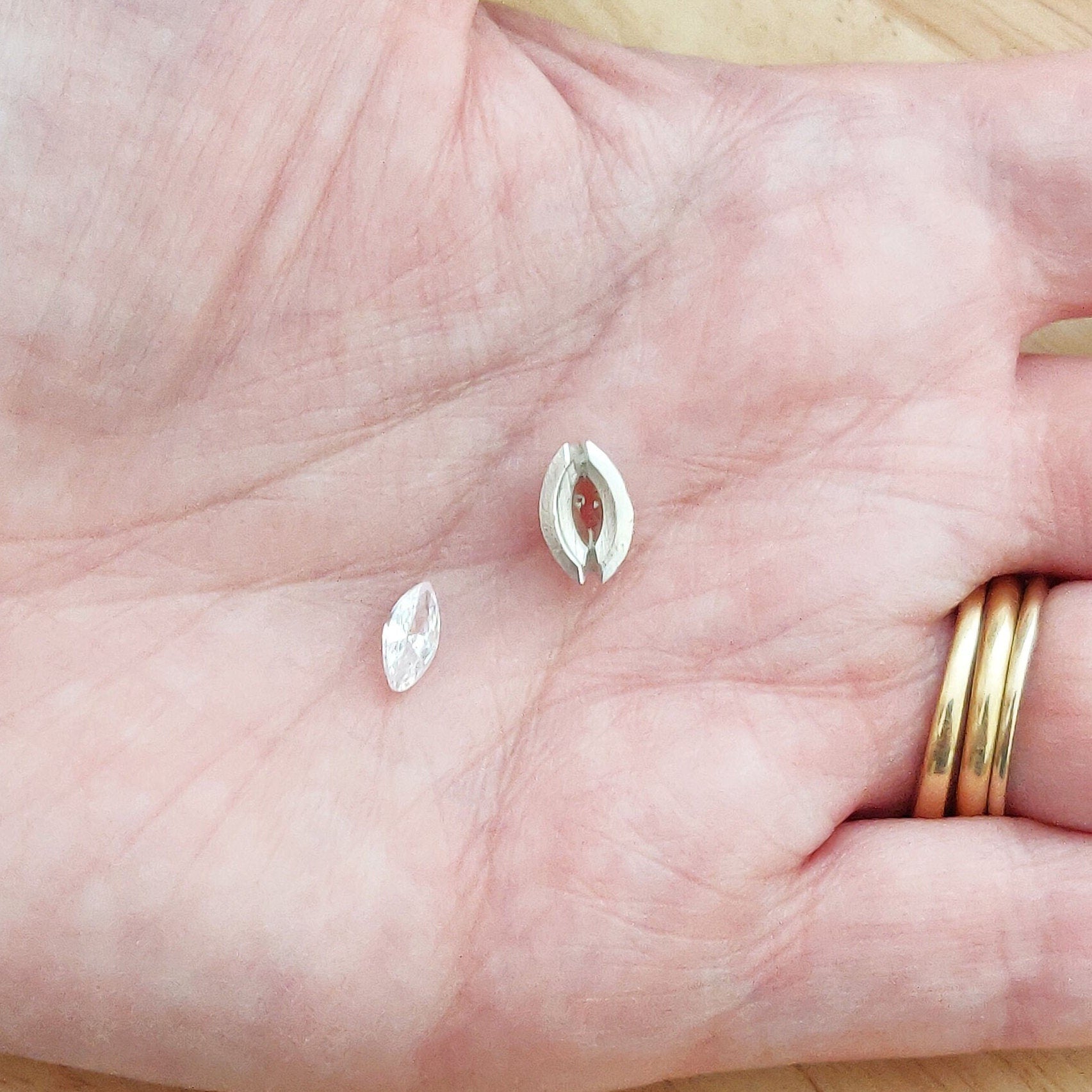 8x4mm Cast Recycled Sterling Silver Marquise Rubover Split Bezel Setting for Jewelry Making