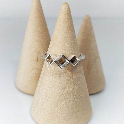 3 Stone Argentium Sterling Silver Princess Cut Bezel Ring Setting with Square Rubover Design