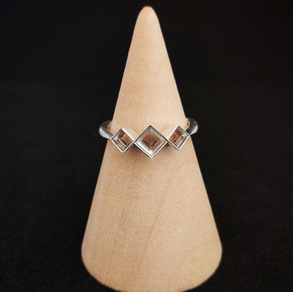 3 Stone Argentium Sterling Silver Princess Cut Bezel Ring Setting with Square Rubover Design