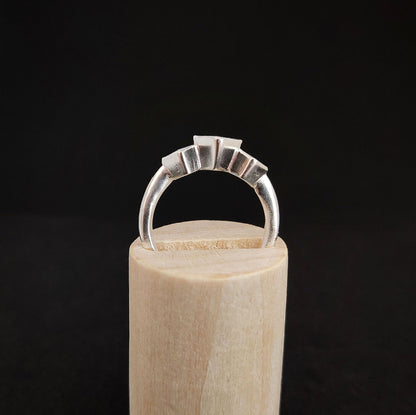 3 Stone Argentium Sterling Silver Princess Cut Bezel Ring Setting with Square Rubover Design