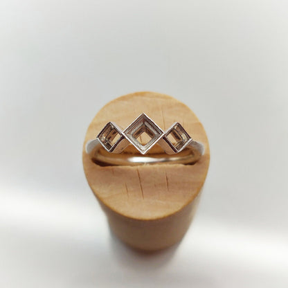 3 Stone Argentium Sterling Silver Princess Cut Bezel Ring Setting with Square Rubover Design