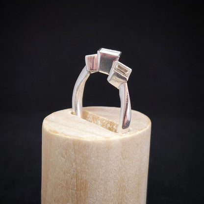 3 Stone Argentium Sterling Silver Princess Cut Bezel Ring Setting with Square Rubover Design