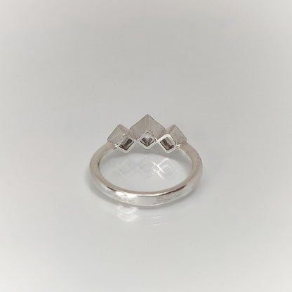 3 Stone Argentium Sterling Silver Princess Cut Bezel Ring Setting with Square Rubover Design