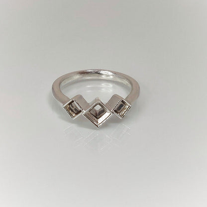 3 Stone Argentium Sterling Silver Princess Cut Bezel Ring Setting with Square Rubover Design