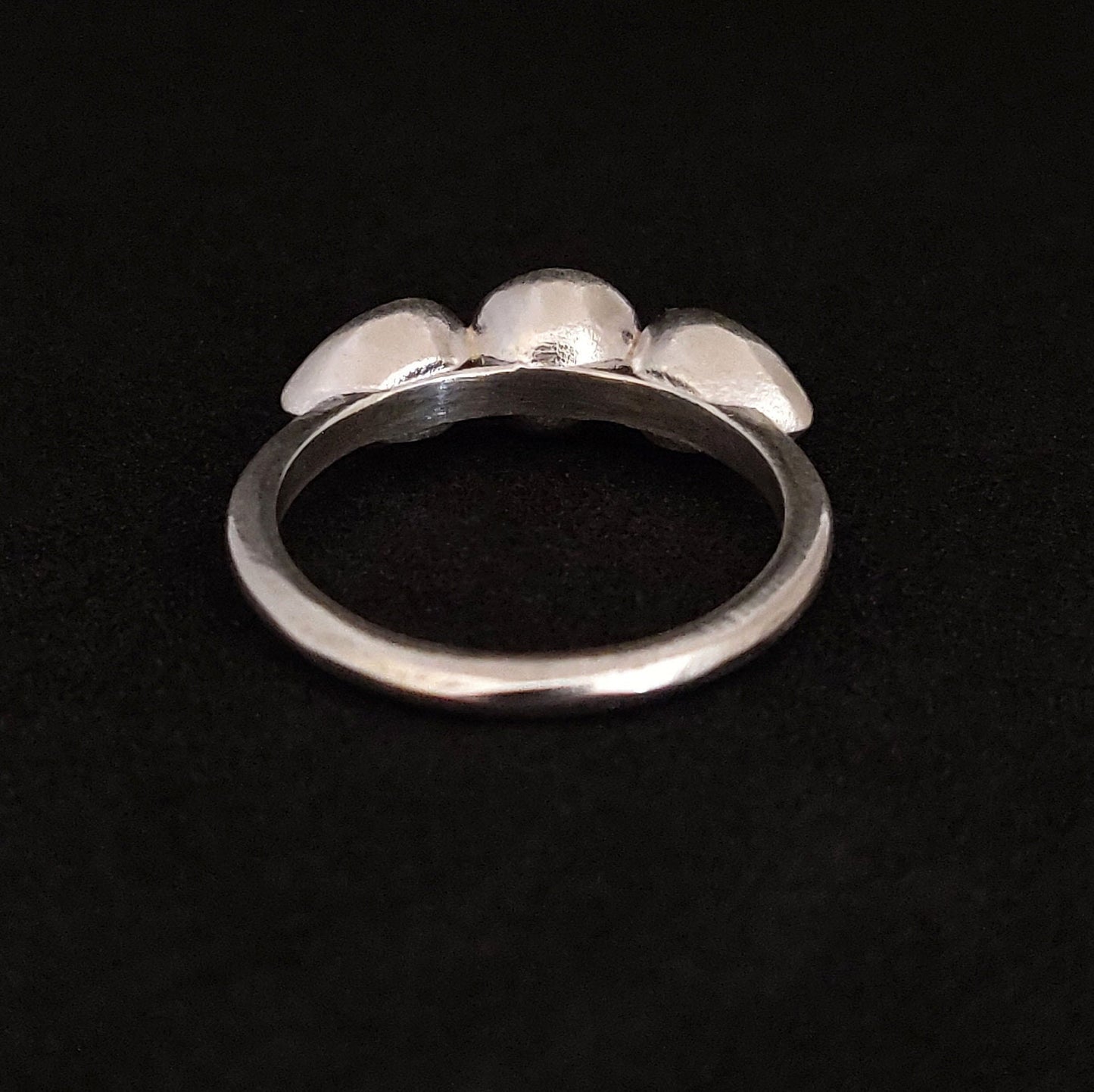 3 Stone Silver Cup Bezel Ring With Pear and Round Settings