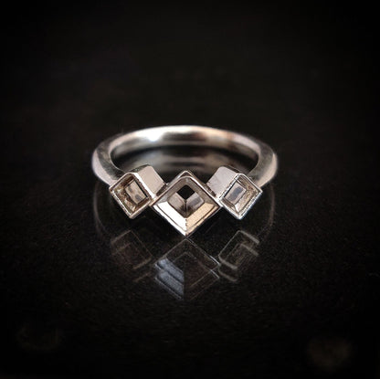 3 Stone Argentium Sterling Silver Princess Cut Bezel Ring Setting with Square Rubover Design