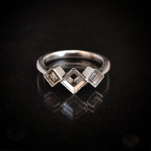 3 stone Silver Princess Cut Bezel Ring