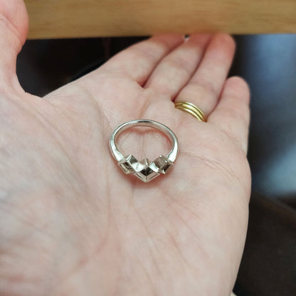 3 Stone Argentium Sterling Silver Princess Cut Bezel Ring Setting with Square Rubover Design