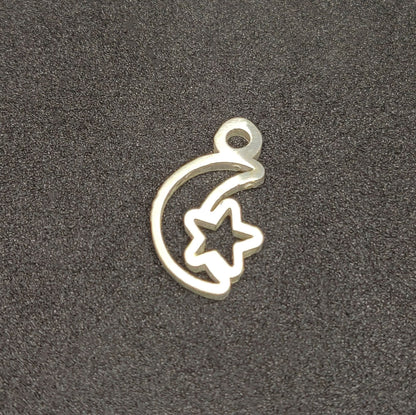 Sterling Silver Moon and Star Dangle Charm, Jewelry Making
