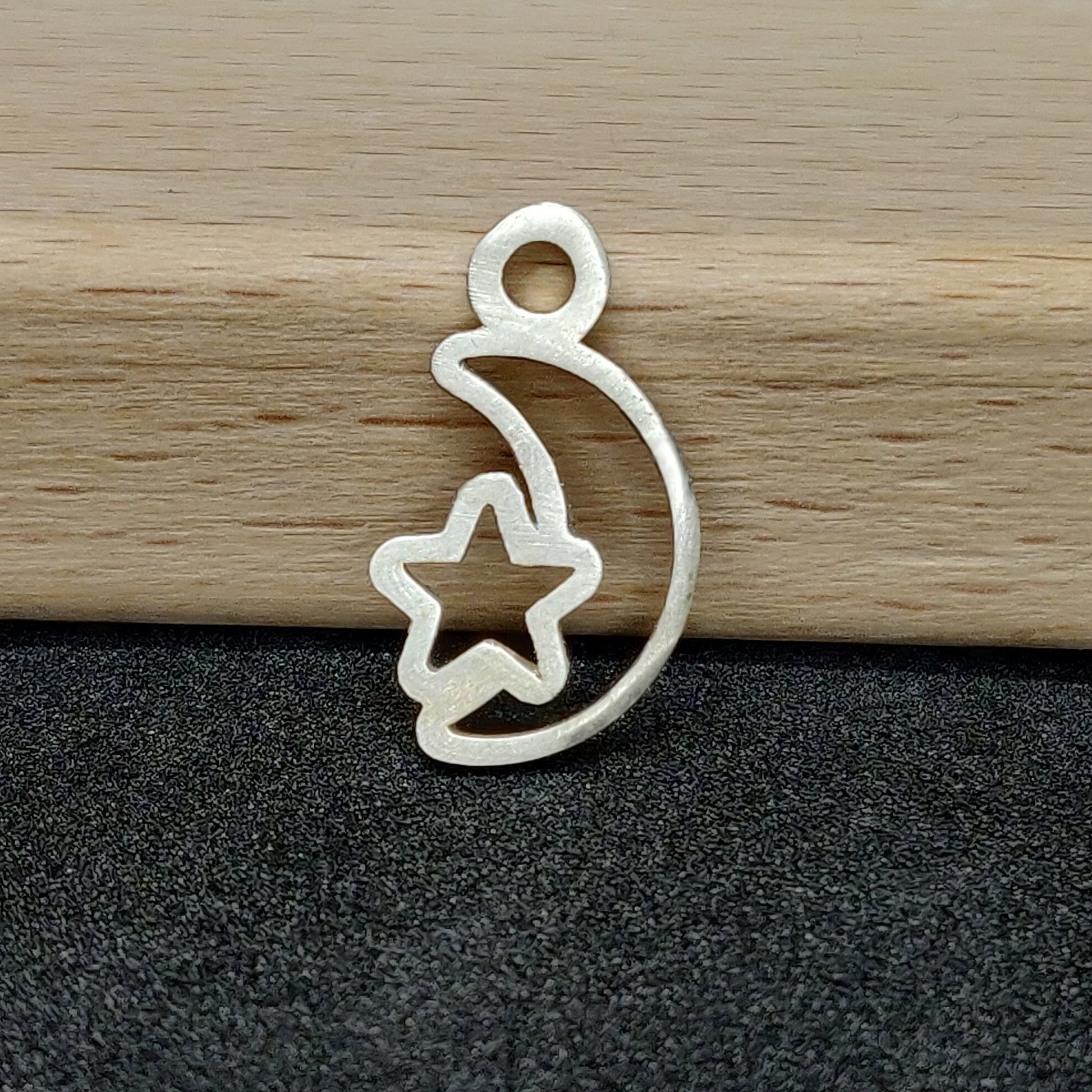 Silver Moon and Star Dangle Charm for Bracelets and Anklets, Jewelry Making Charm