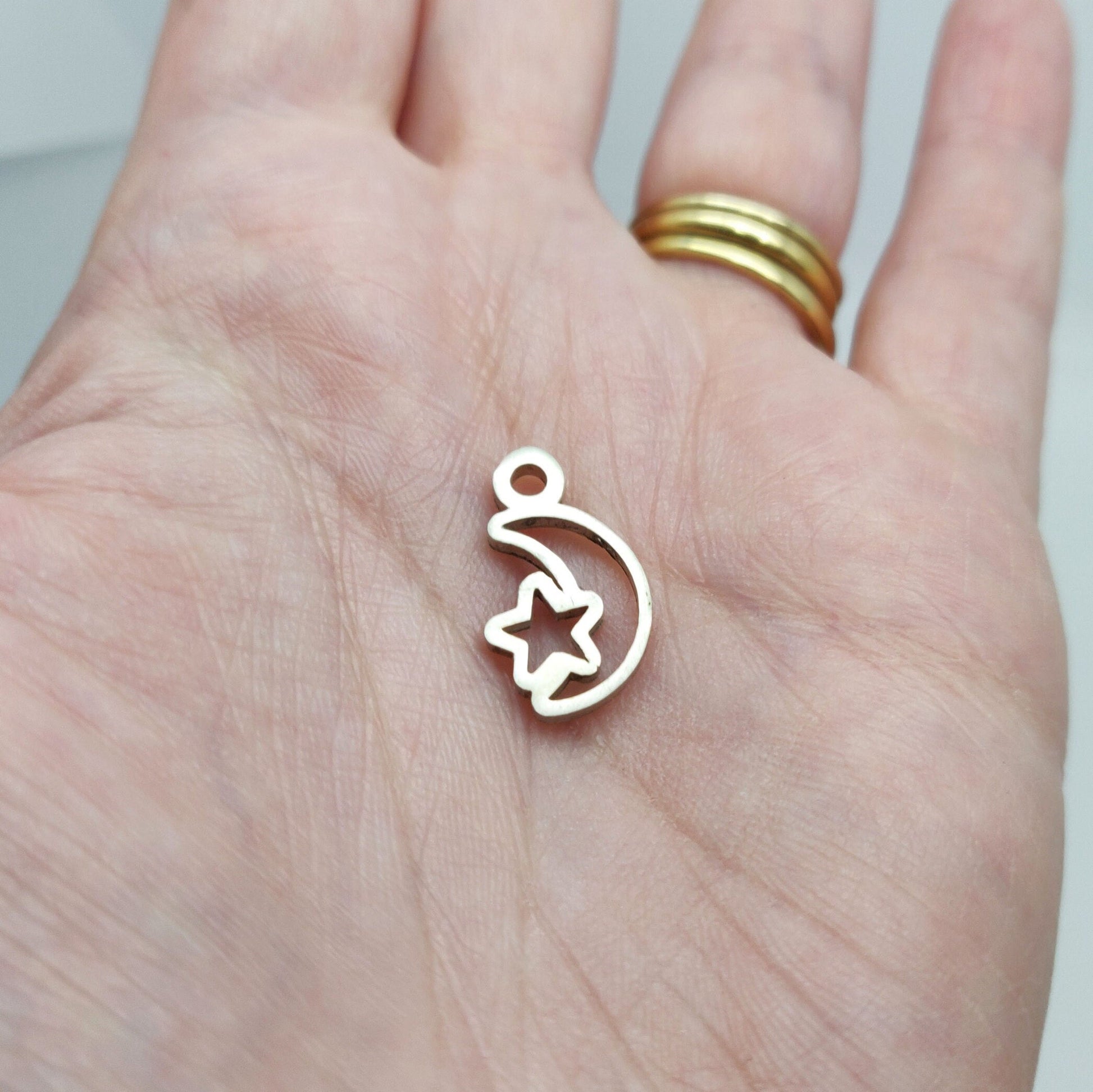 Silver Moon and Star Dangle Charm for Bracelets and Anklets, Jewelry Making Charm