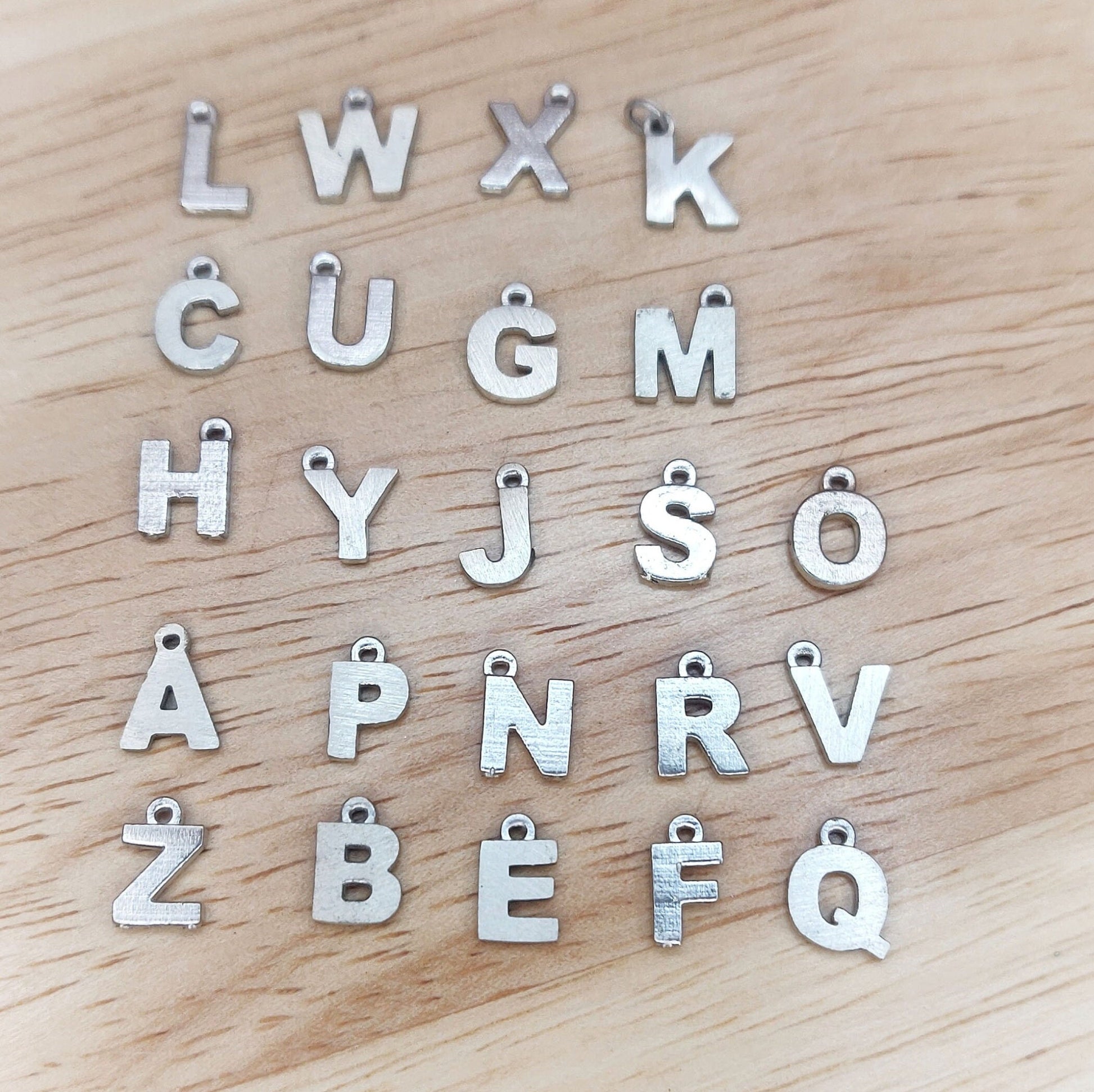 Sterling or Argentium Silver Alphabet Pendants for Charm Bracelets or Initial Necklaces