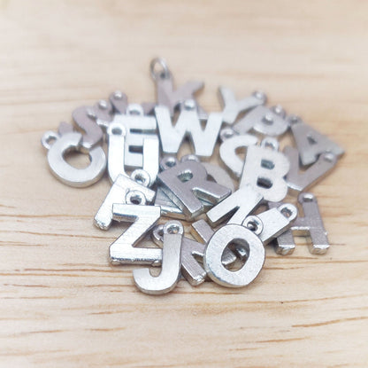 Sterling or Argentium Silver Alphabet Pendants for Charm Bracelets or Initial Necklaces