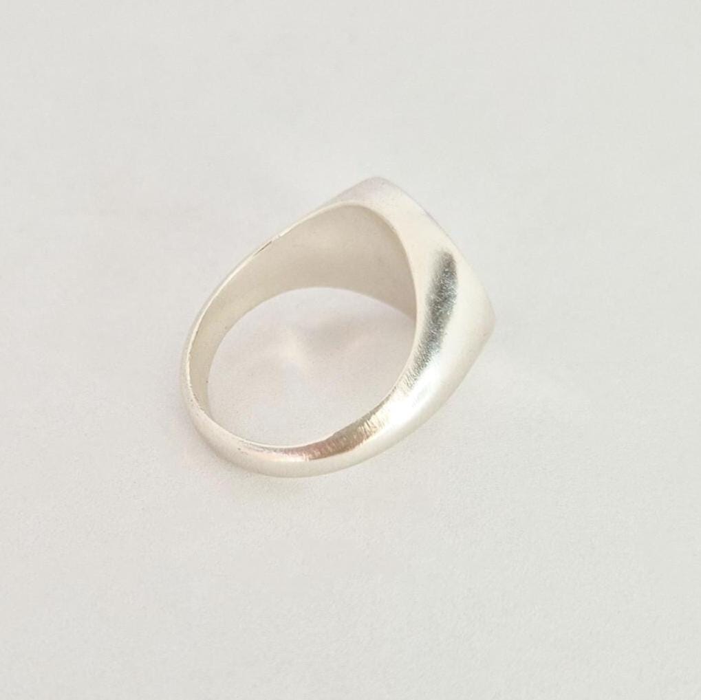 Heavy sterling silver round signet ring blank, side view, thick tapered band, jewellery making component